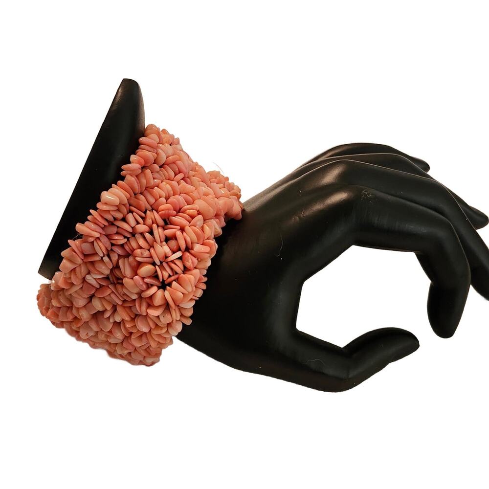 Vintage Chunky Pink Coral Chip Stretch Bracelet Wide